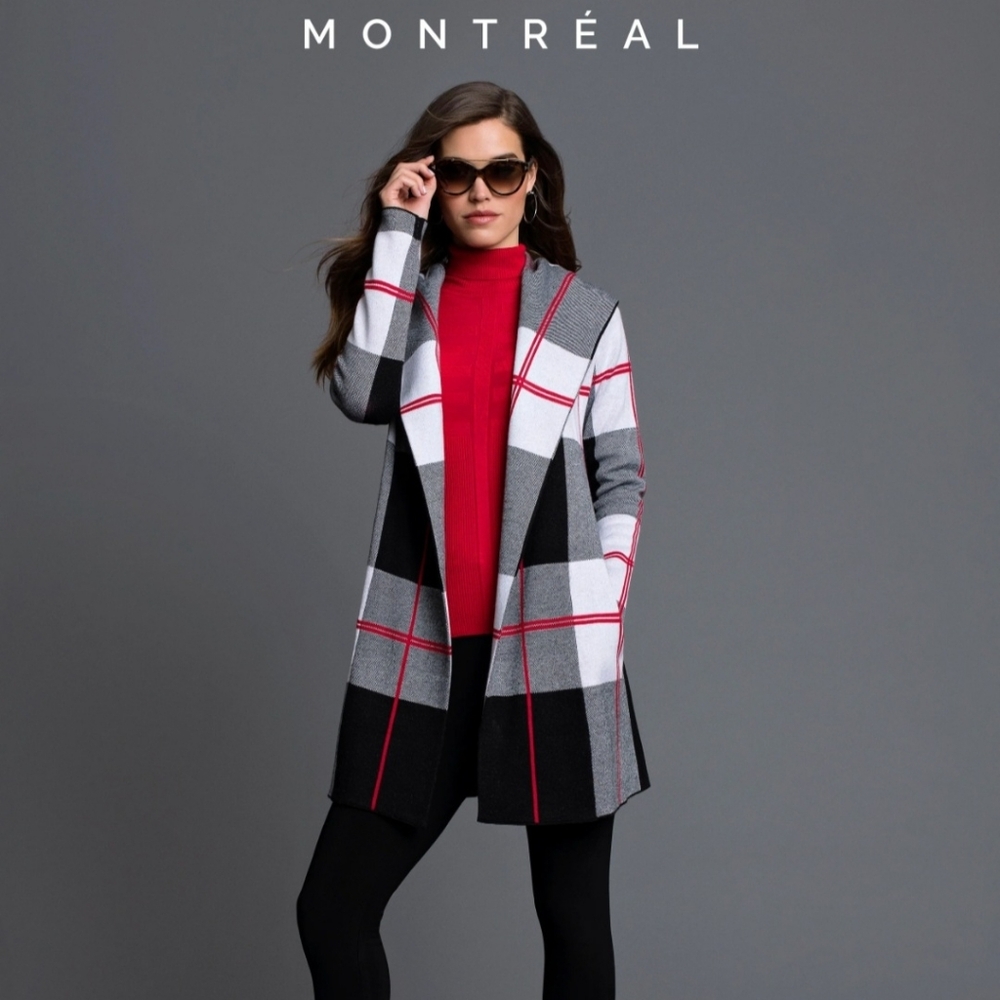 Frank Lyman Design Black and Red Plaid Cardigan
